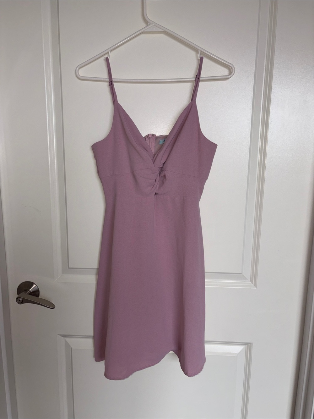 She and Sky Light Pink Twist-Front Spaghetti Strap Dress